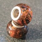 Murano Glass Bead Silver fits Pandora & Troll S156 AMBER w/ gold & silver foil