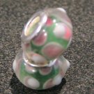 Murano Glass Bead 925 Silver fits Pandora & Troll S207 Raised Green / Pink