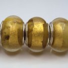 Murano Glass Bead 925 Silver fits Pandora & Troll S157 Yellow / Gold Metallic
