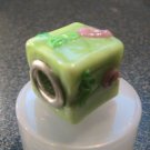 Murano Glass Bead SQUARE CUBE fits Pandora & Troll C500 Solid Green w/ Flower