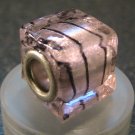 Murano Glass Bead SQUARE CUBE fits Pandora & Troll C506 Clear Metallic Pink w/ Black Stripes