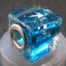 Murano Glass Bead SQUARE CUBE fits Pandora & Troll C509 Clear Blue w/ Silver Stripes