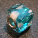 Murano Glass Bead SQUARE CUBE fits Pandora & Troll C531 Clear Blue w/ White