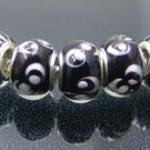 Murano Glass Bead 925 Silver fits Pandora & Troll S257 Black w/ White Swirl