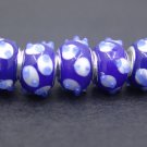 Murano Glass Bead 925 Silver fits Pandora & Troll S258 Blue w/ Blue & White Spots