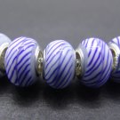 Murano Glass Bead 925 Silver fits Pandora & Troll S270 White Solid w/ Multiple Blue Stripes