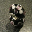 Murano Glass Bead 925 Silver fits Pandora & Troll S272 Black Solid Spotted