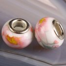 Painted Porcelain Bead 925 Silver fits Pandora & Troll S274 Pink Flowers