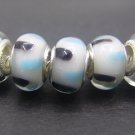 Murano Glass Bead 925 Silver fits Pandora & Troll S283 White Clear w/ Brown & Blue