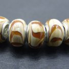 Murano Glass Bead 925 Silver fits Pandora & Troll S285 Tan Cream Swirl
