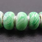Murano Glass Bead 925 Silver fits Pandora & Troll S286 White Solid w/ Green Braid