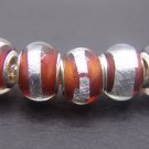 Murano Glass Bead 925 Silver fits Pandora & Troll S287 Red Clear w/ Silver Foil