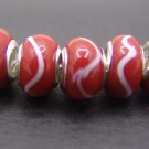Murano Glass Bead 925 Silver fits Pandora & Troll S290 Red Solid w/ White Line