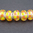Murano Glass Bead 925 Silver fits Pandora & Troll S291 Light Yellow w/ Yellow & Orange Spots