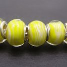 Murano Glass Bead 925 Silver fits Pandora & Troll S296 Lemon Yellow Clear w/ White