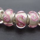 Murano Glass Bead 925 Silver fits Pandora & Troll S298 White Clear w/ Pink Swirl