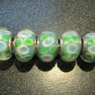 Murano Glass Bead 925 Silver fits Pandora & Troll S304 Blue Clear w/ White & Green Spots