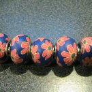 Fimo Bead fits Pandora & Troll S312 Blue w/ Red Flowers
