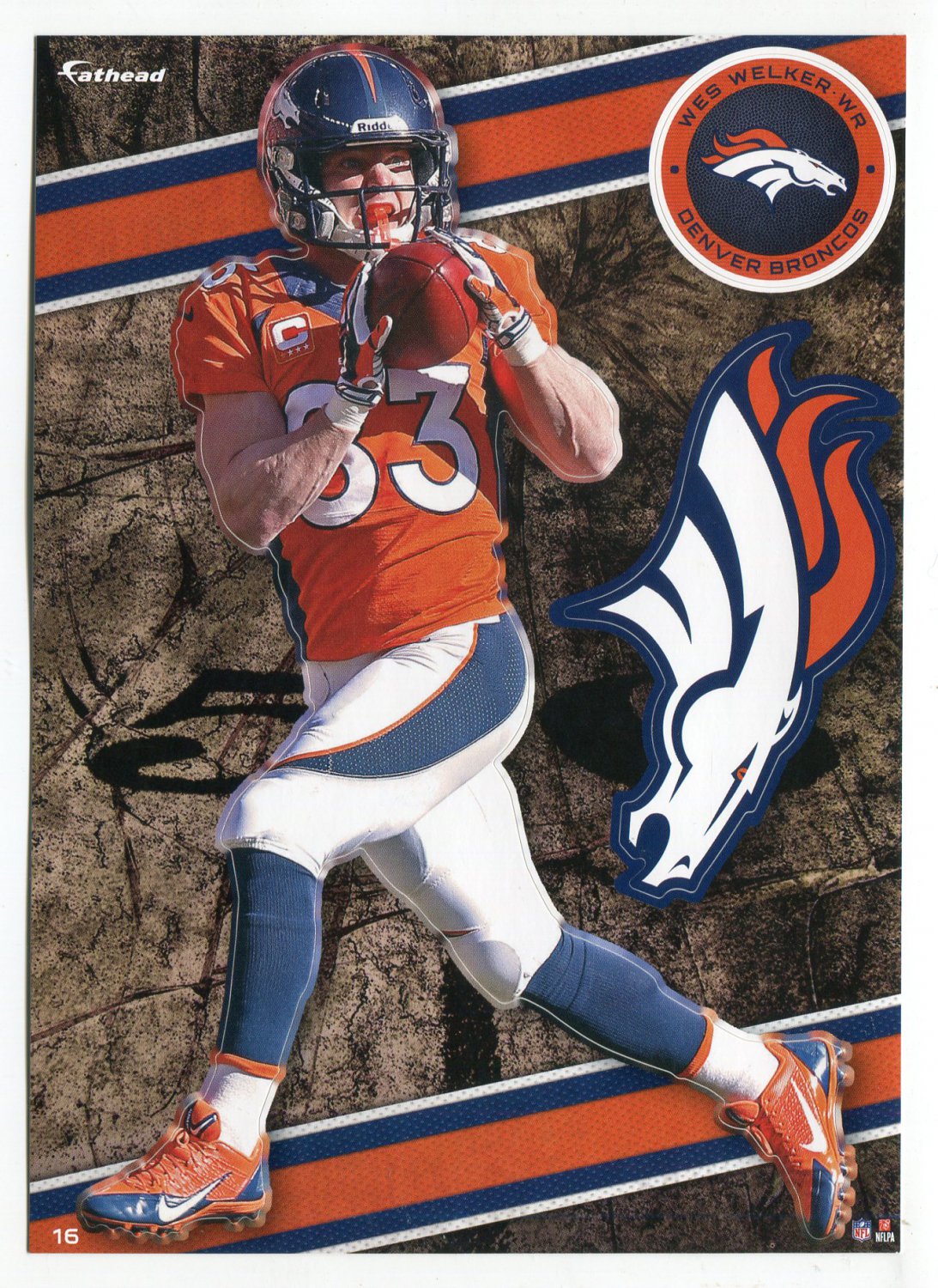 WES WELKER 2014 Fathead Tradeables #16 Broncos TEXAS TECH