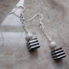 Black and white striped silvertone dangle chain earrings