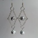 Silvery white paint splatter beaded diamond chain dangle earrings