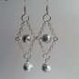 Silvery white paint splatter beaded diamond chain dangle earrings