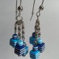 Blue and white striped cube dangle earrings