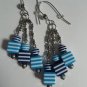 Blue and white striped cube dangle earrings