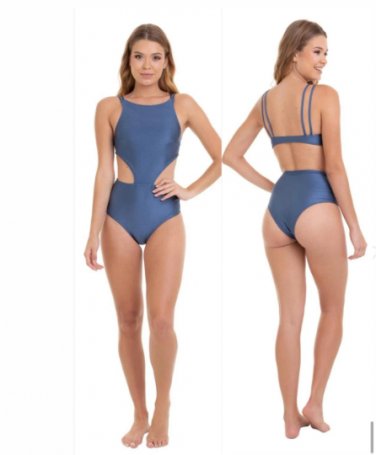 Brazilian Bikini Velour Monoki One-Piece Swimsuit Blue High-Cut Size Medium Activo