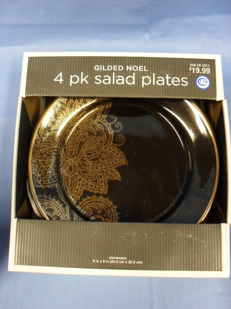 Black & Gold Gilded Noel Salad Plates