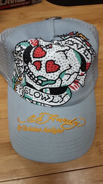 Ed Hardy "Love Kills Slowly" Rhinestone Cap - Gray