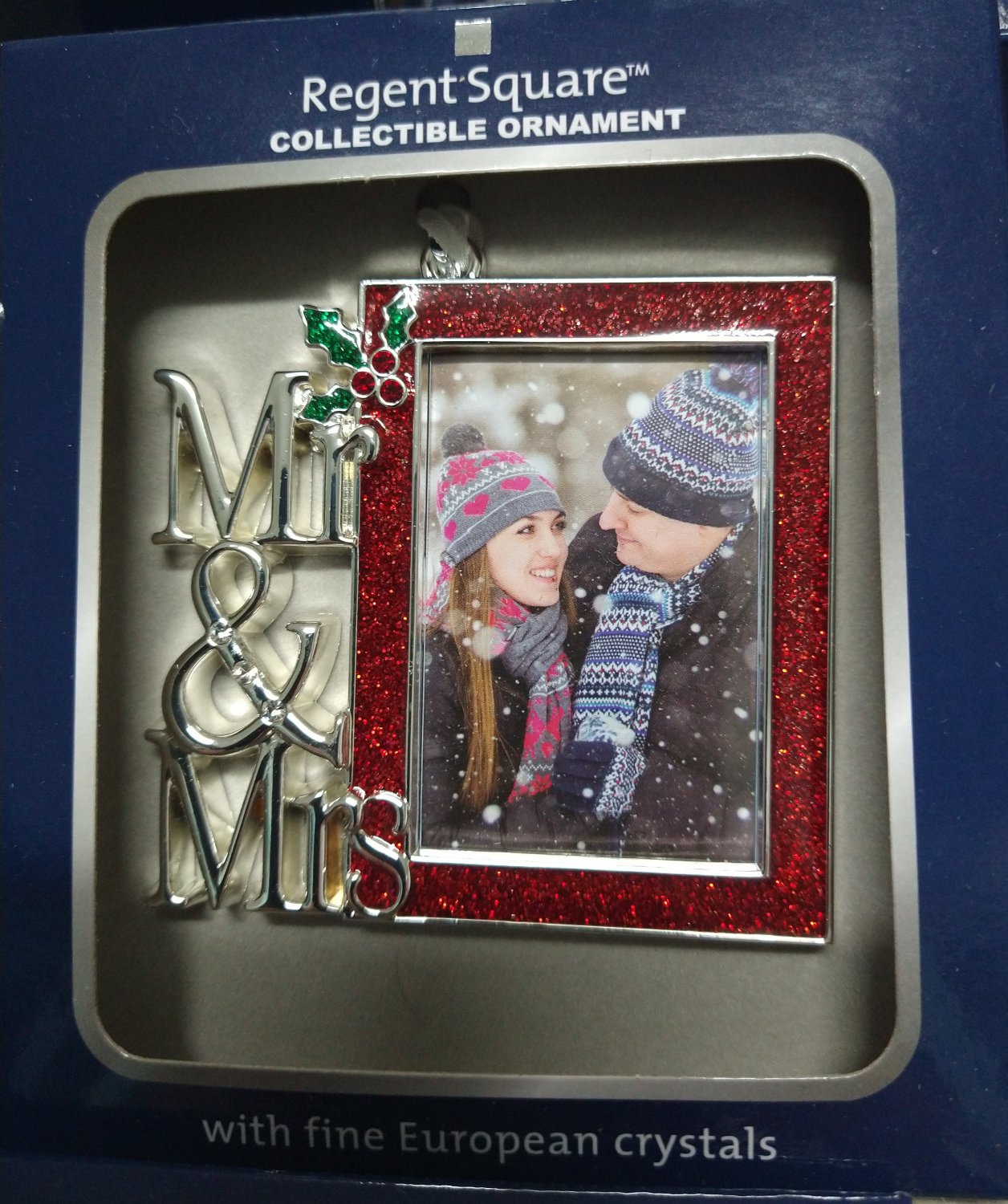 Harvey Lewis Crystal Holiday Ornament Mr & Mrs Photo Frame