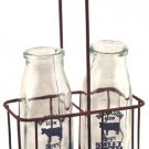 Vintage Glass Cream Bottles w/ Carrier - G25802