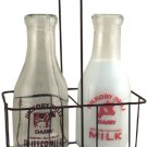 Vintage Glass Milk Bottles w/ Carrier -CWG25739