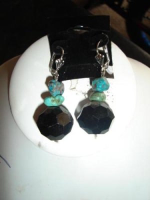Turquoise & Black Ball Earrings - CGbb