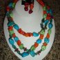 Multi-Colored Turquoise and Coral Necklace w Earrings - CGmc