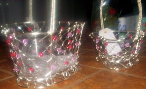 Wire & Beaded Heart Storage Baskets (2) - DDwb
