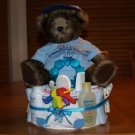2 Tier Baby Boy Diaper Cake with Teddy Bear - TH2tbt