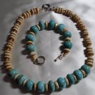 Turquoise and Bone Bead Necklace & Bracelet Set  - DZbb