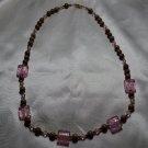 Pink and Brown Bead  Necklace  - DZpb