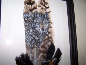 Wolf Framed Feather Art - OWwo