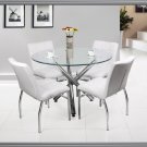 5 PC Modern White Dining Set with Tempered Glass Top Table & Chairs TBQD227