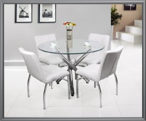 5 PC Modern White Dining Set with Tempered Glass Top Table & Chairs TBQD227