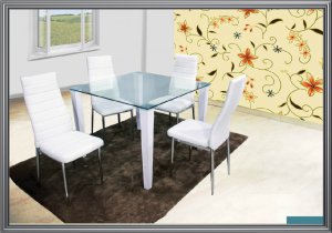 5 PC Modern White Dining Set with Tempered Glass Top Table & Chairs TBQD335