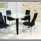 5 PC Modern Black Dining Set with Tempered Glass Top Table & Chairs TBQD336