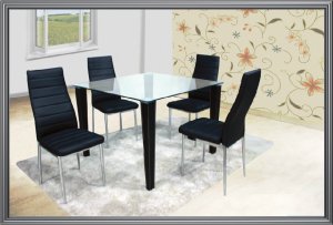 5 PC Modern Black Dining Set with Tempered Glass Top Table & Chairs TBQD336