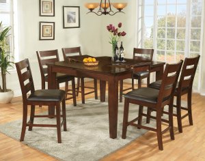 7 Pc Modern Dark Walnut Counter Height Dining Room Table & Chairs Set TBQD890