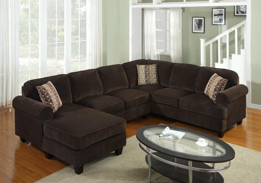 3 Pc Modern Brown Corduroy Sectional Sofa Living Room Set