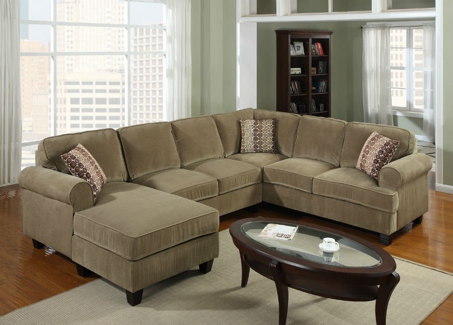 3 Pc Modern Brown Corduroy Sectional Sofa Living Room Set