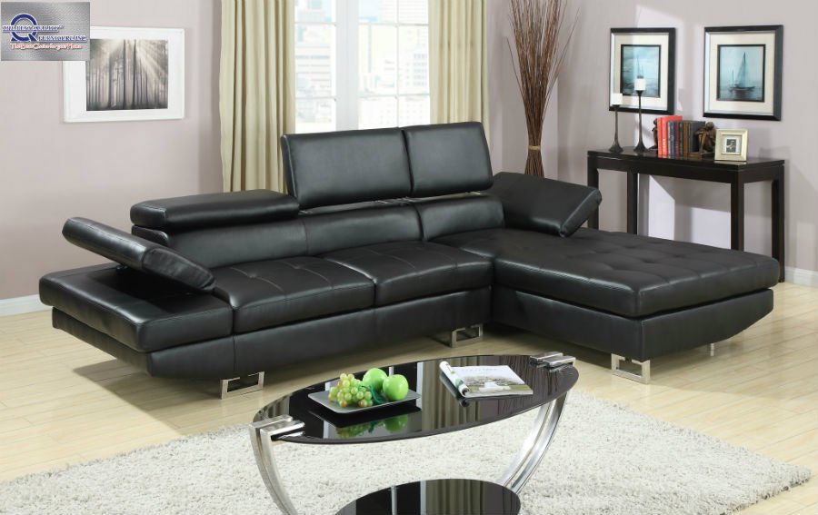 2 Pc Modern Black Bonded Leather Sectional Sofa Living Room Set TBQS729P1
